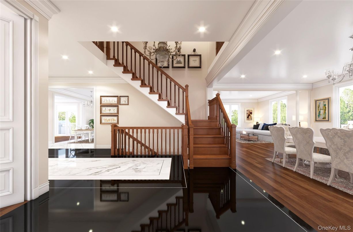 Dining room, Interior, Recessed Lighting, Wood Texture Flooring