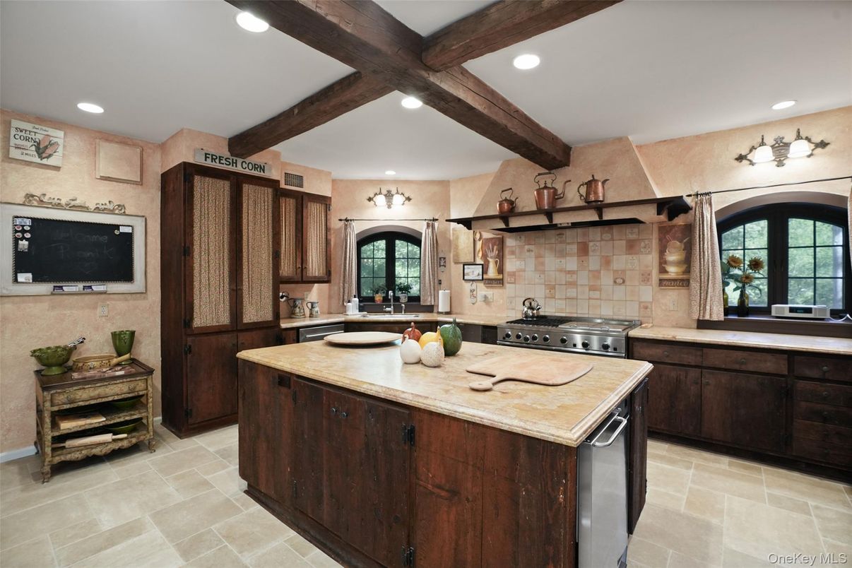 Interior, Kitchen, Recessed Lighting, Stainless Steel Appliances, Wooden Beams