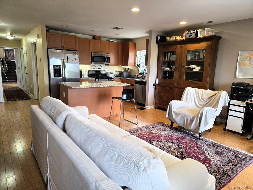 Interior, Kitchen, Living room, Recessed Lighting, Stainless Steel Appliances, Wood Texture Flooring