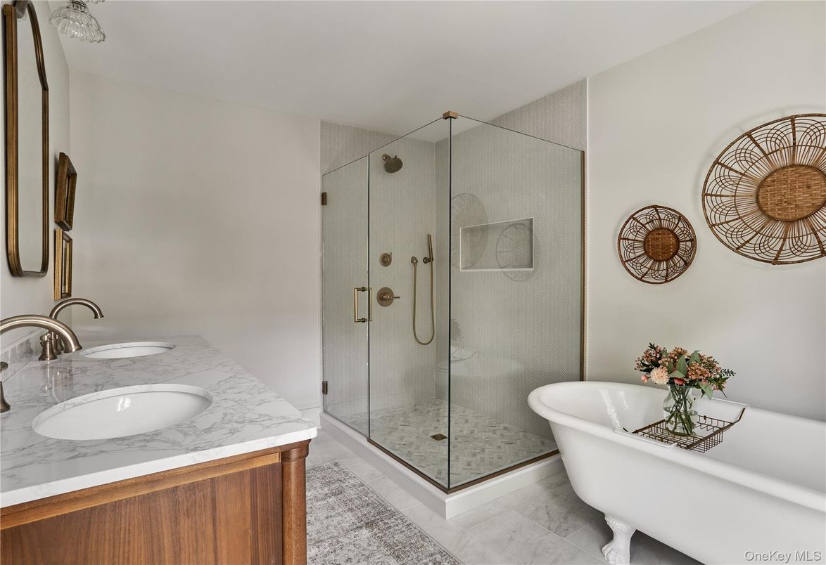 Bathroom, Free Standing Baths, Glass Shower, Interior, Marble