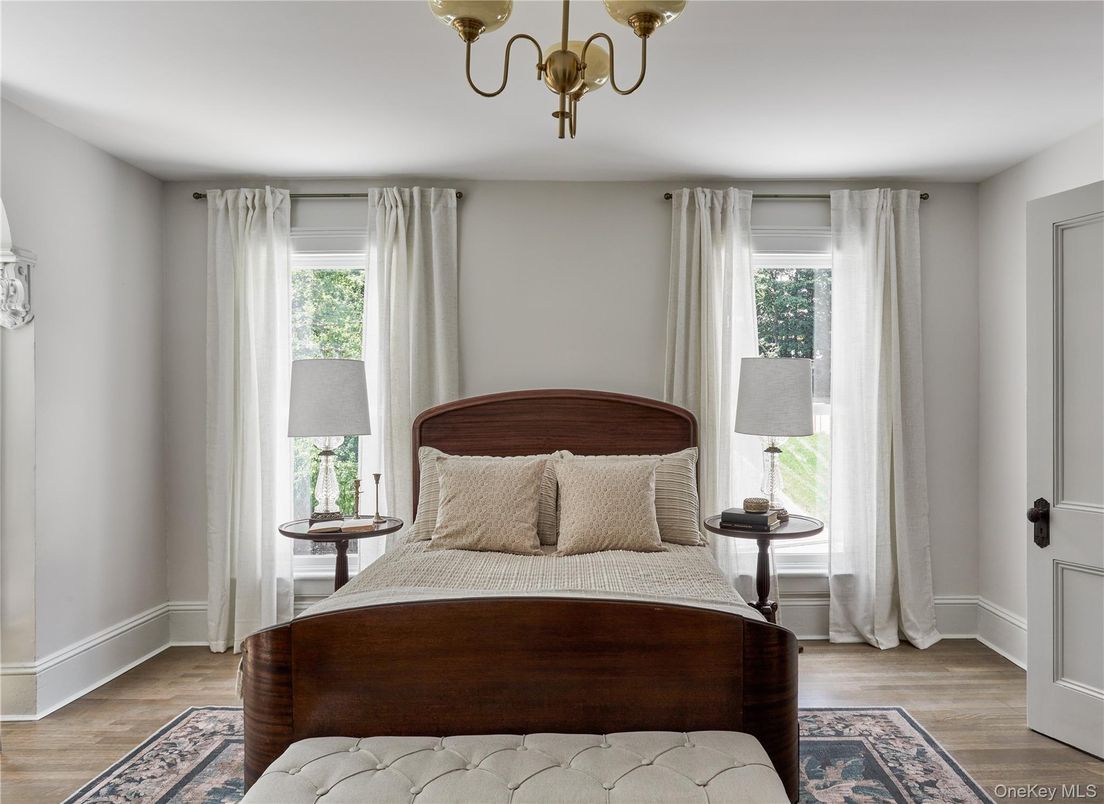 Bedroom, Chandelier, Interior, Wood Texture Flooring