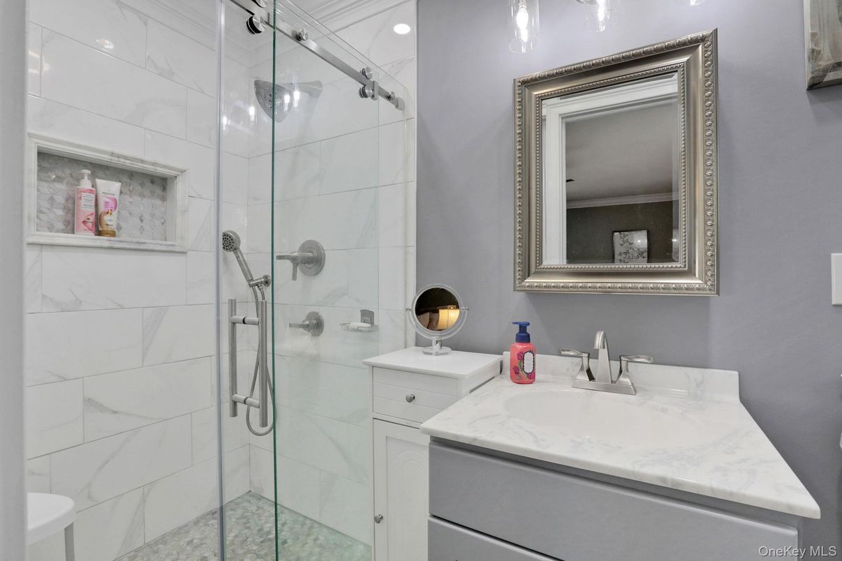 Bathroom, Glass Shower, Interior, Marble Walls