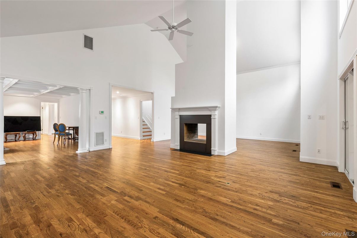 Dining room, Fireplace, Interior, Wood Texture Flooring