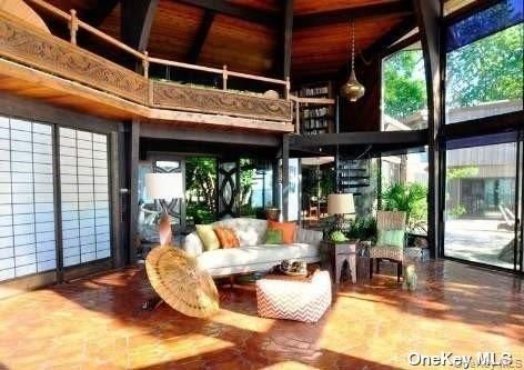Interior, Living room, Pendant Lights, Wooden Beams, Wooden Ceilings, Wood Texture Flooring, Wooden Walls
