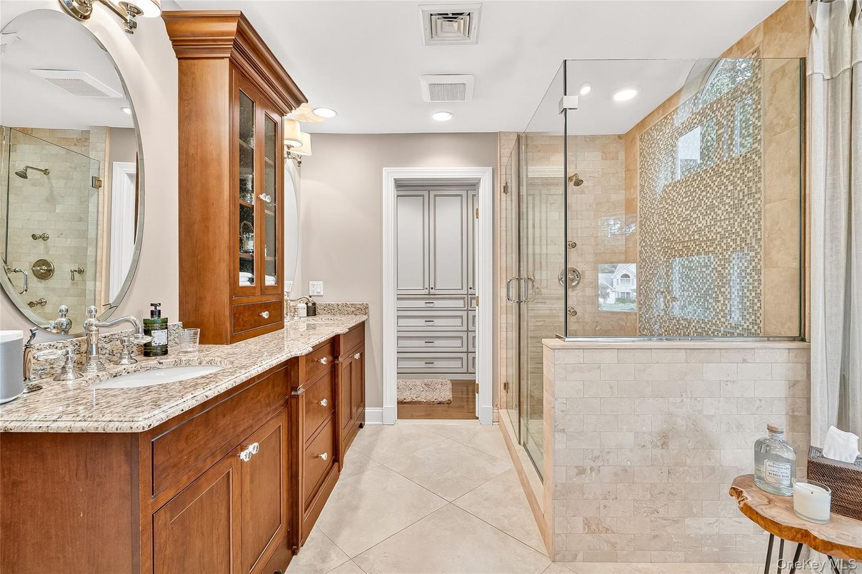 Bathroom, Dual Sink Vanities, Glass Shower, Interior, Recessed Lighting