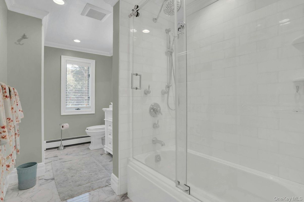 Bathroom, Glass Shower, Interior, Marble, Recessed Lighting