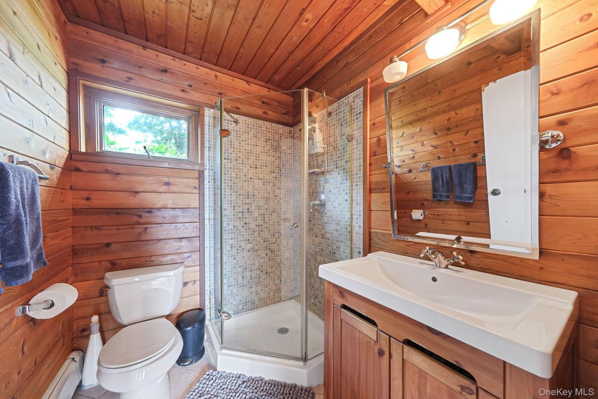 Bathroom, Glass Shower, Interior, Wooden Ceilings, Wooden Walls