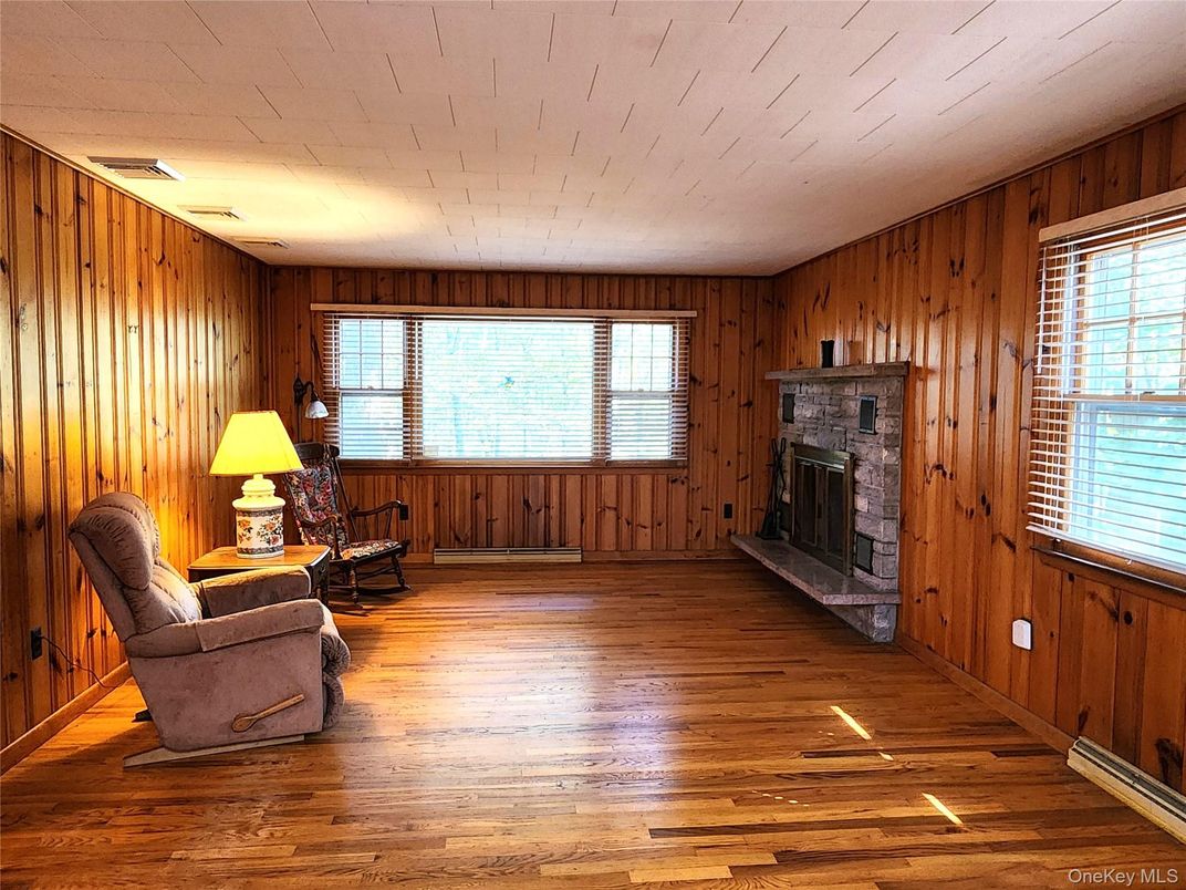 Empty room, Fireplace, Interior, Wood Texture Flooring, Wooden Walls