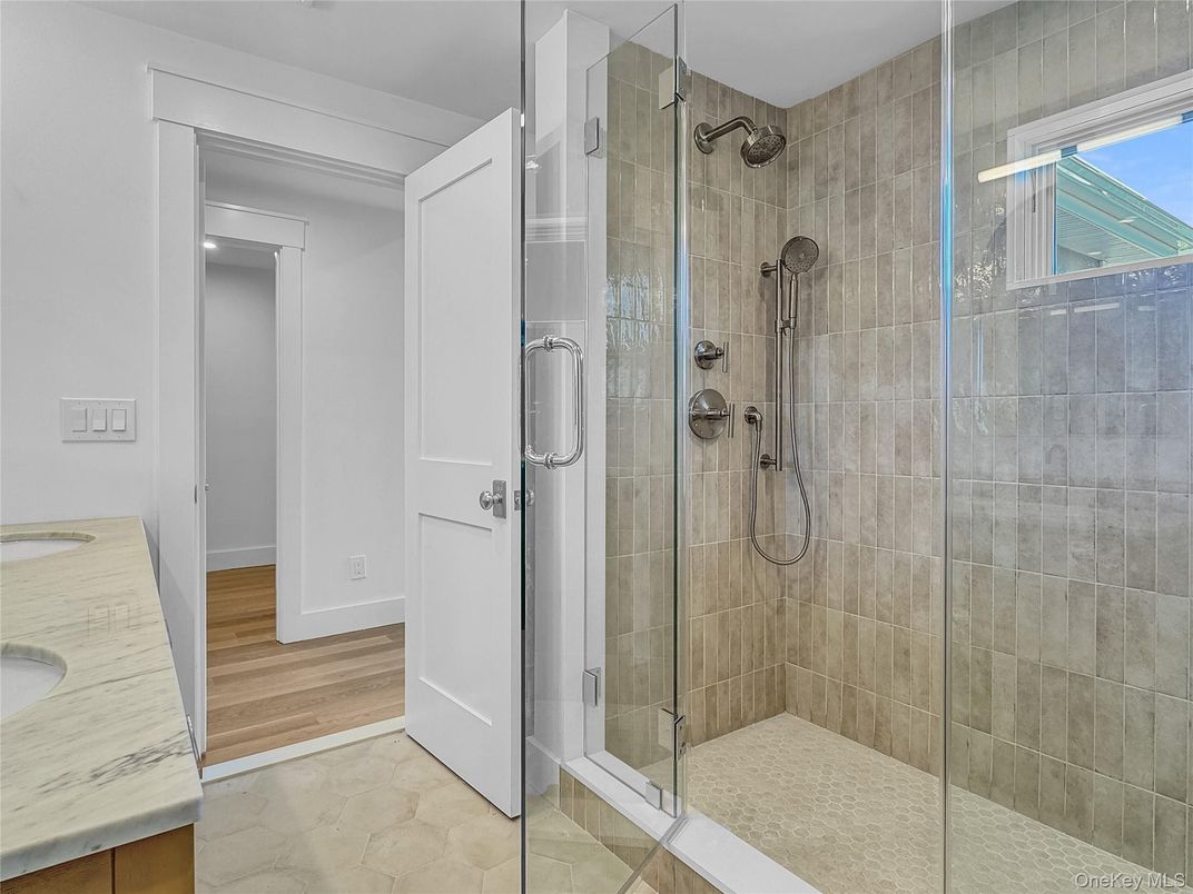 Bathroom, Glass Shower, Interior, Wood Texture Flooring
