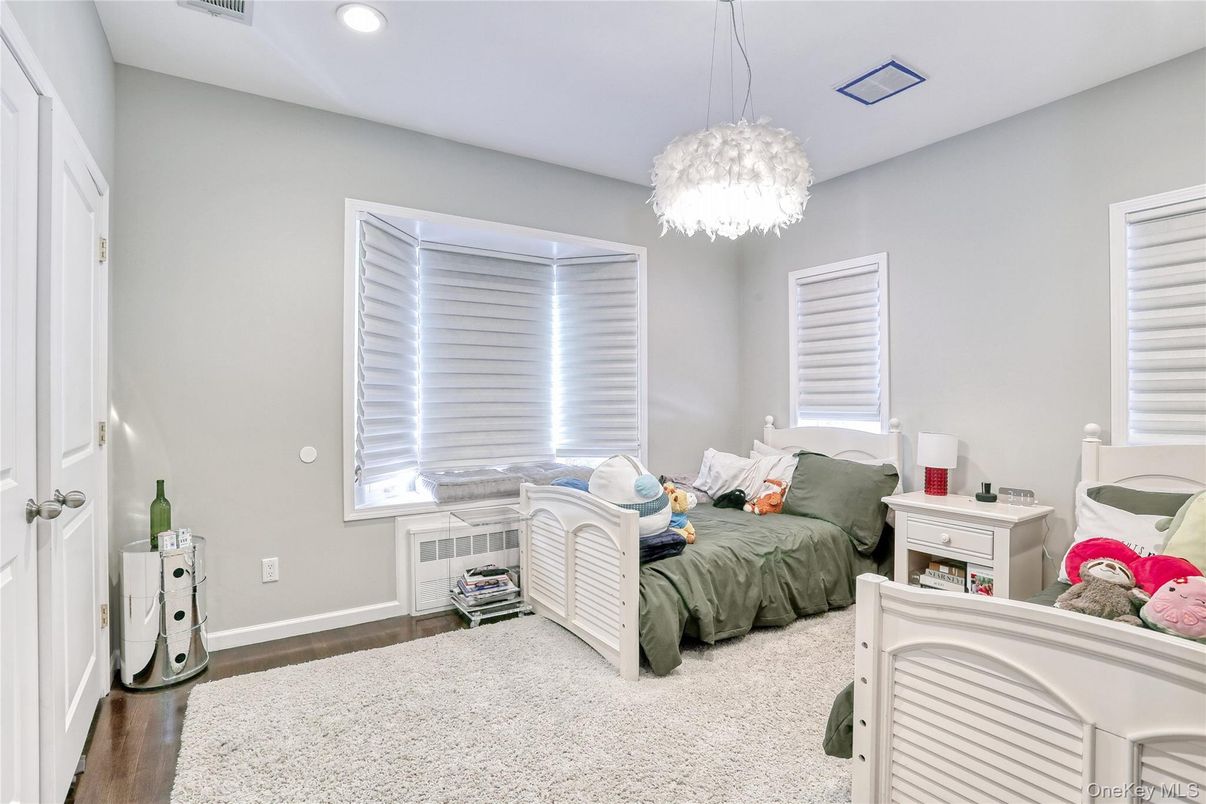 Bedroom, Chandelier, Interior, Recessed Lighting, Wood Texture Flooring