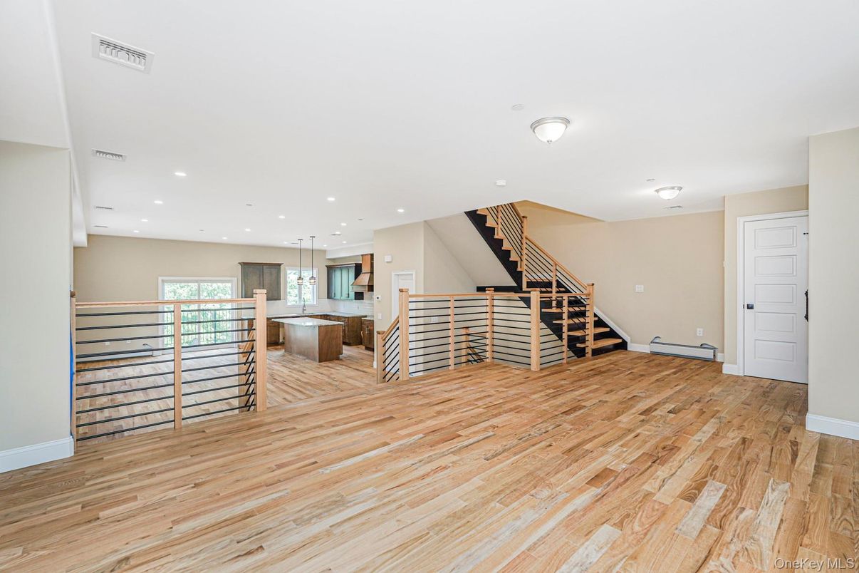 Empty room, Interior, Kitchen, Pendant Lights, Recessed Lighting, Wood Texture Flooring