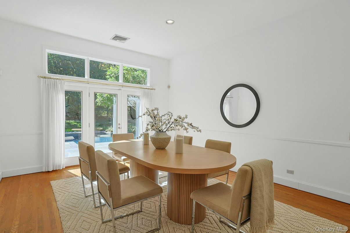 Dining room, Interior, Recessed Lighting, Wood Texture Flooring