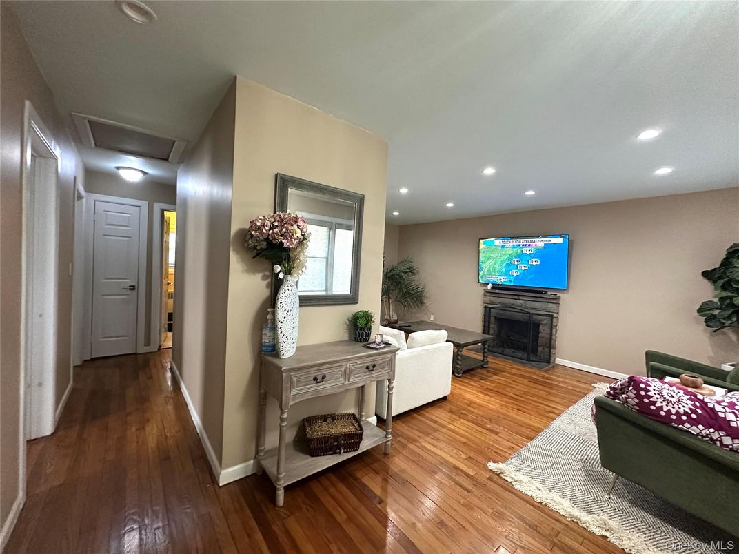 Fireplace, Interior, Recessed Lighting, Wood Texture Flooring