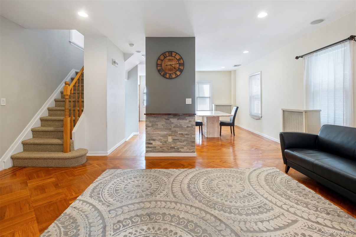 Dining room, Interior, Recessed Lighting, Wood Texture Flooring