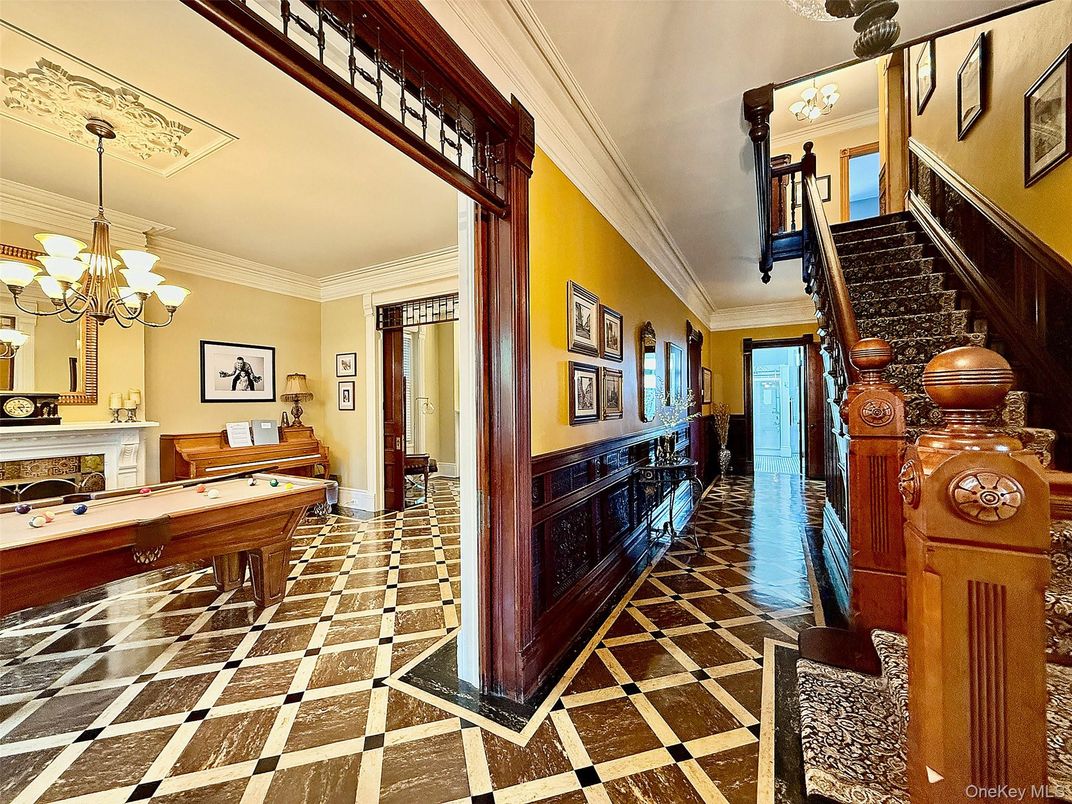 Billiard Table, Chandelier, Fireplace, Game Room, Interior