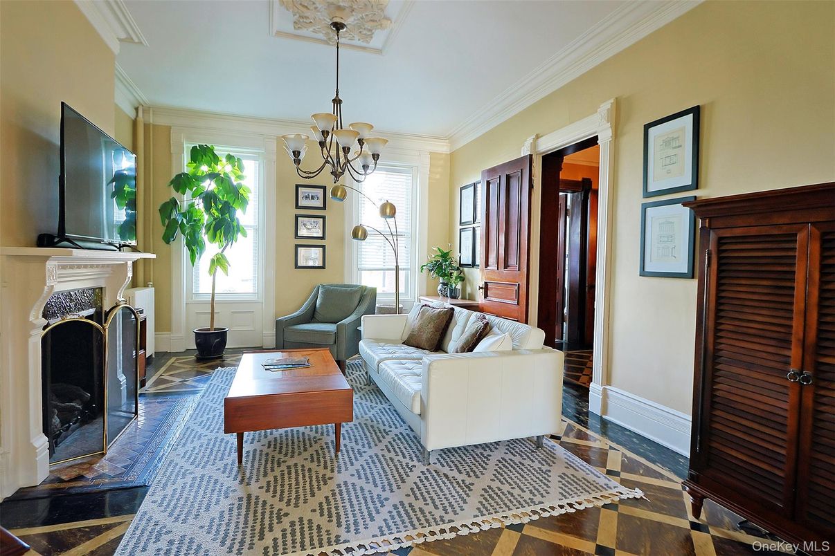 Chandelier, Fireplace, Interior, Living room, Wood Texture Flooring