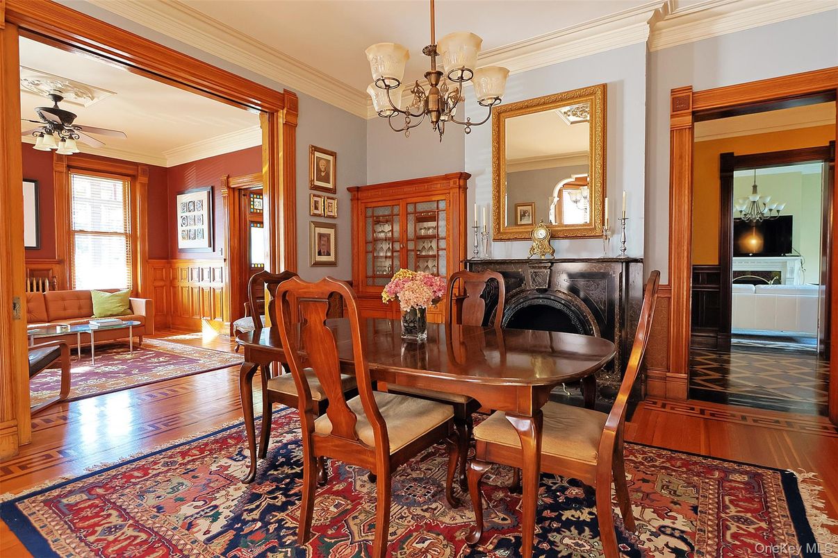 Chandelier, Dining room, Interior, Wood Texture Flooring