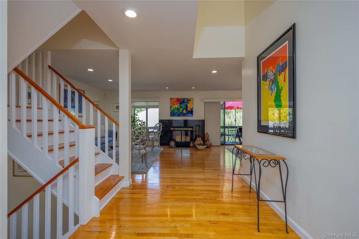 Fireplace, Interior, Recessed Lighting, Wood Texture Flooring