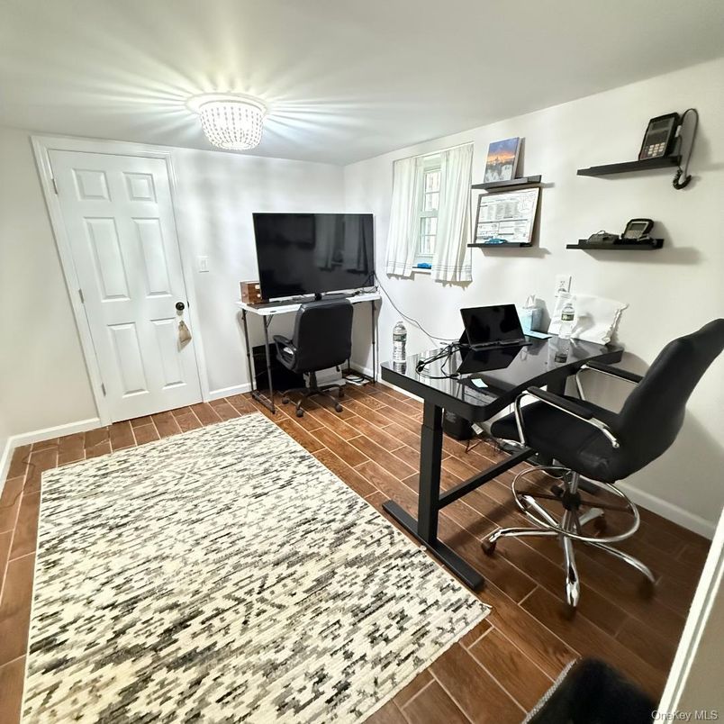 Chandelier, Home Office, Interior, Wood Texture Flooring