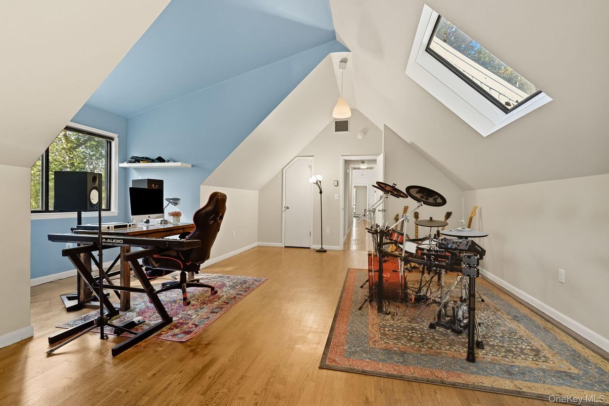 Home Office, Interior, Pendant Lights, Wood Texture Flooring