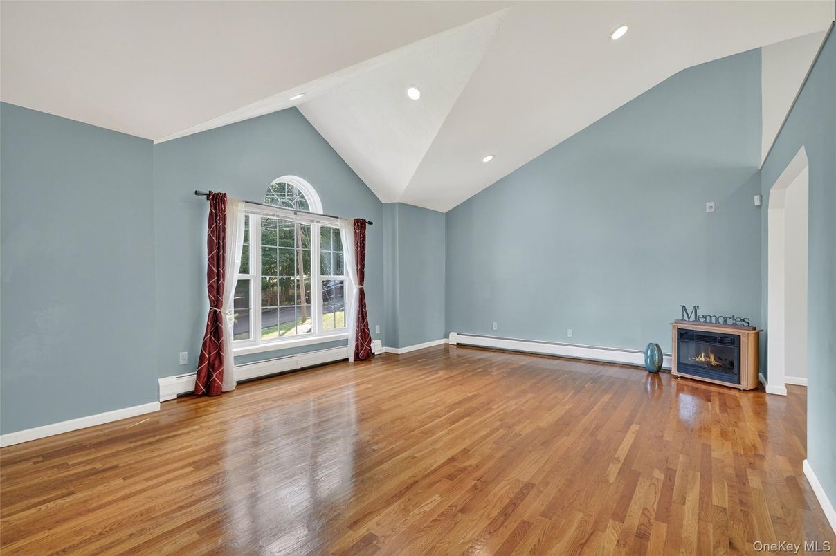Empty room, Fireplace, Interior, Recessed Lighting, Wood Texture Flooring
