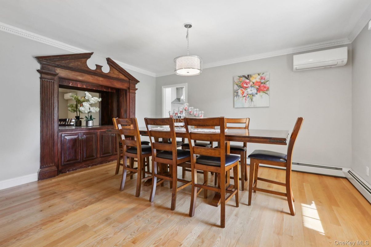 Dining room, Interior, Pendant Lights, Wood Texture Flooring