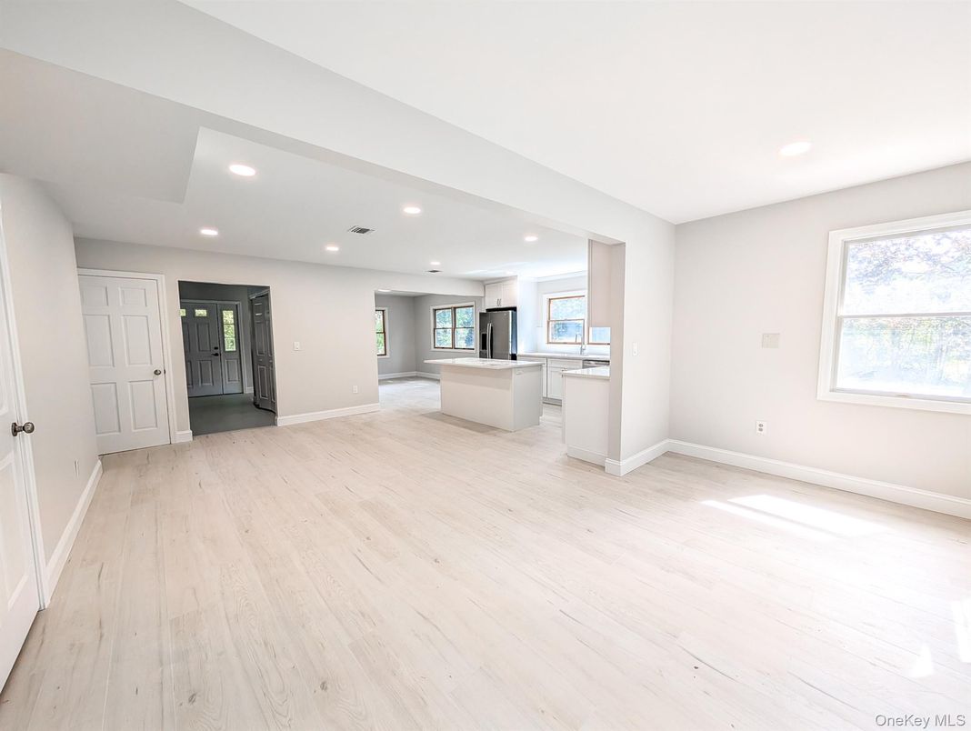 Empty room, Interior, Kitchen, Recessed Lighting, Wood Texture Flooring