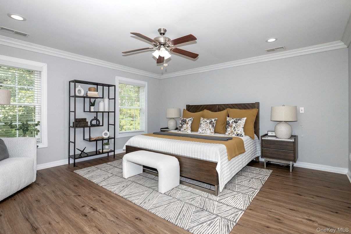 Bedroom, Interior, Recessed Lighting, Wood Texture Flooring