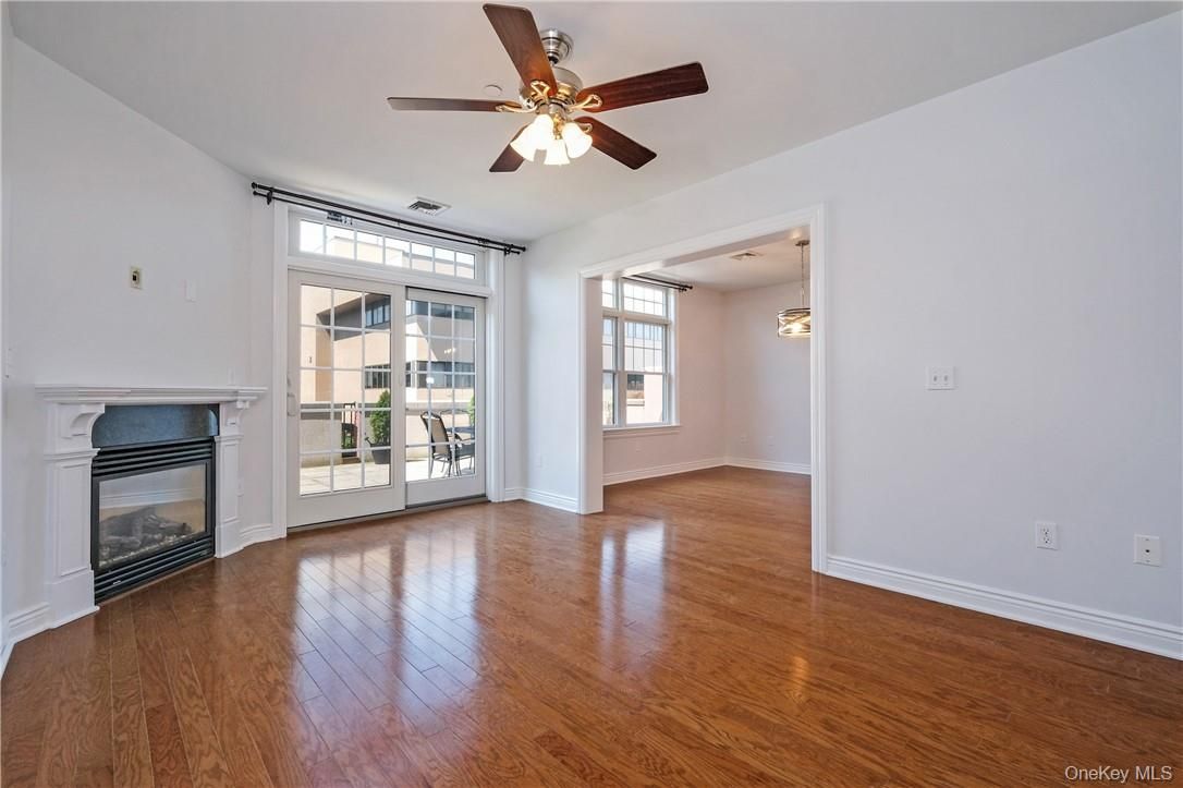 Empty room, Fireplace, Interior, Pendant Lights, Wood Texture Flooring