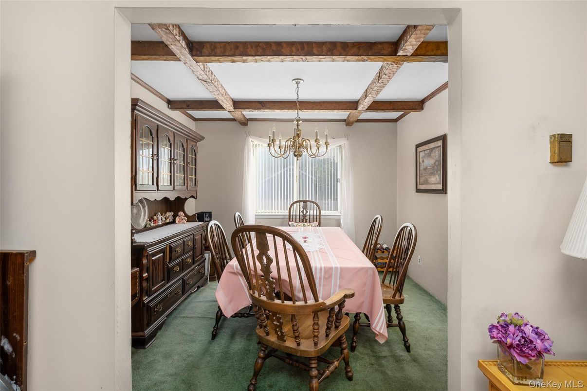 Chandelier, Dining room, Interior, Wooden Beams