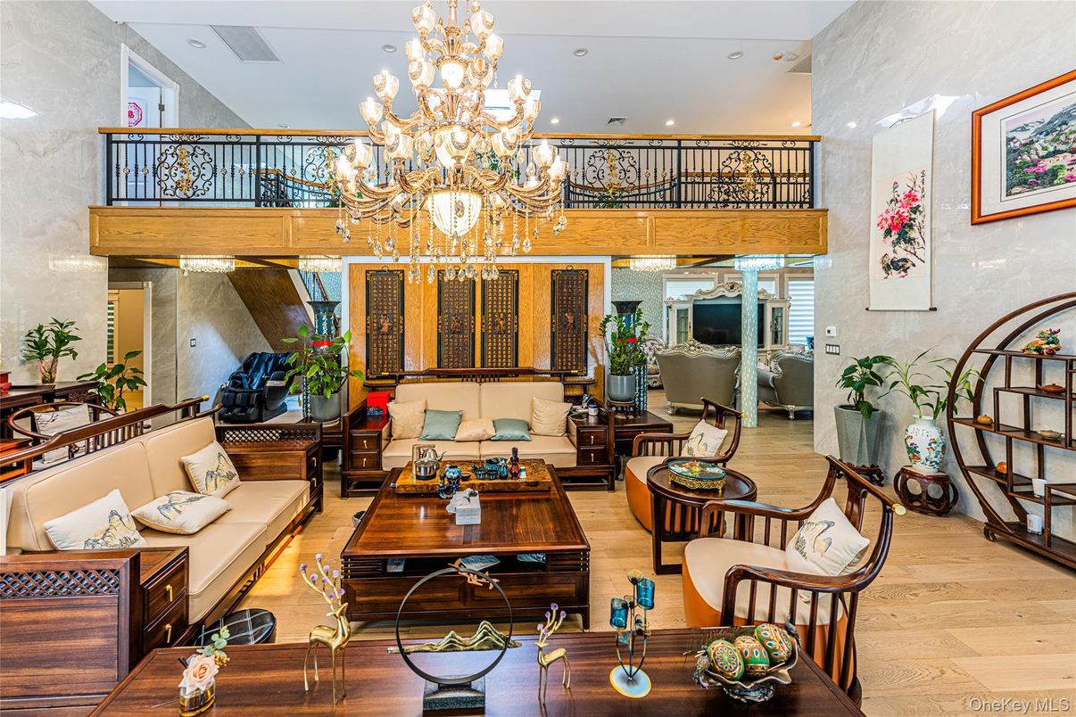 Chandelier, Interior, Living room, Recessed Lighting, Wood Texture Flooring