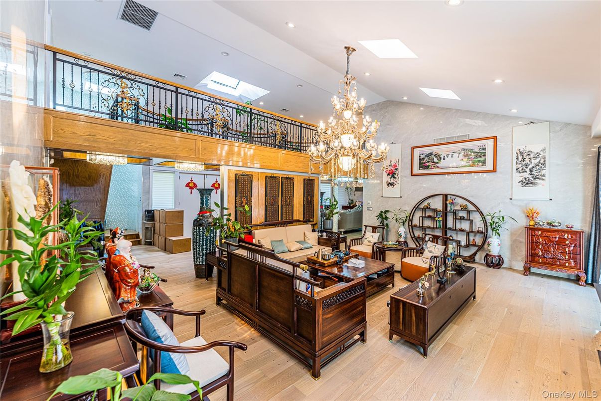 Chandelier, Interior, Living room, Recessed Lighting, Wood Texture Flooring