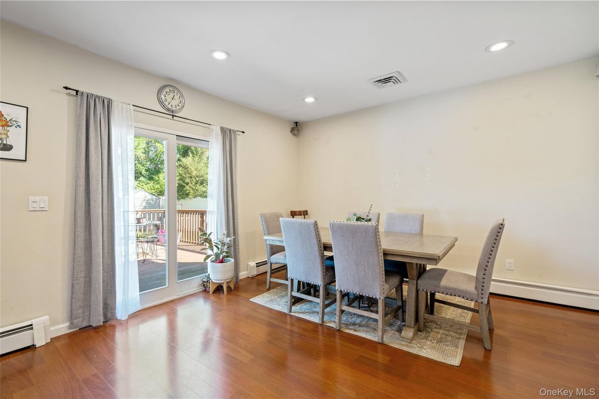 Dining room, Interior, Recessed Lighting, Wood Texture Flooring
