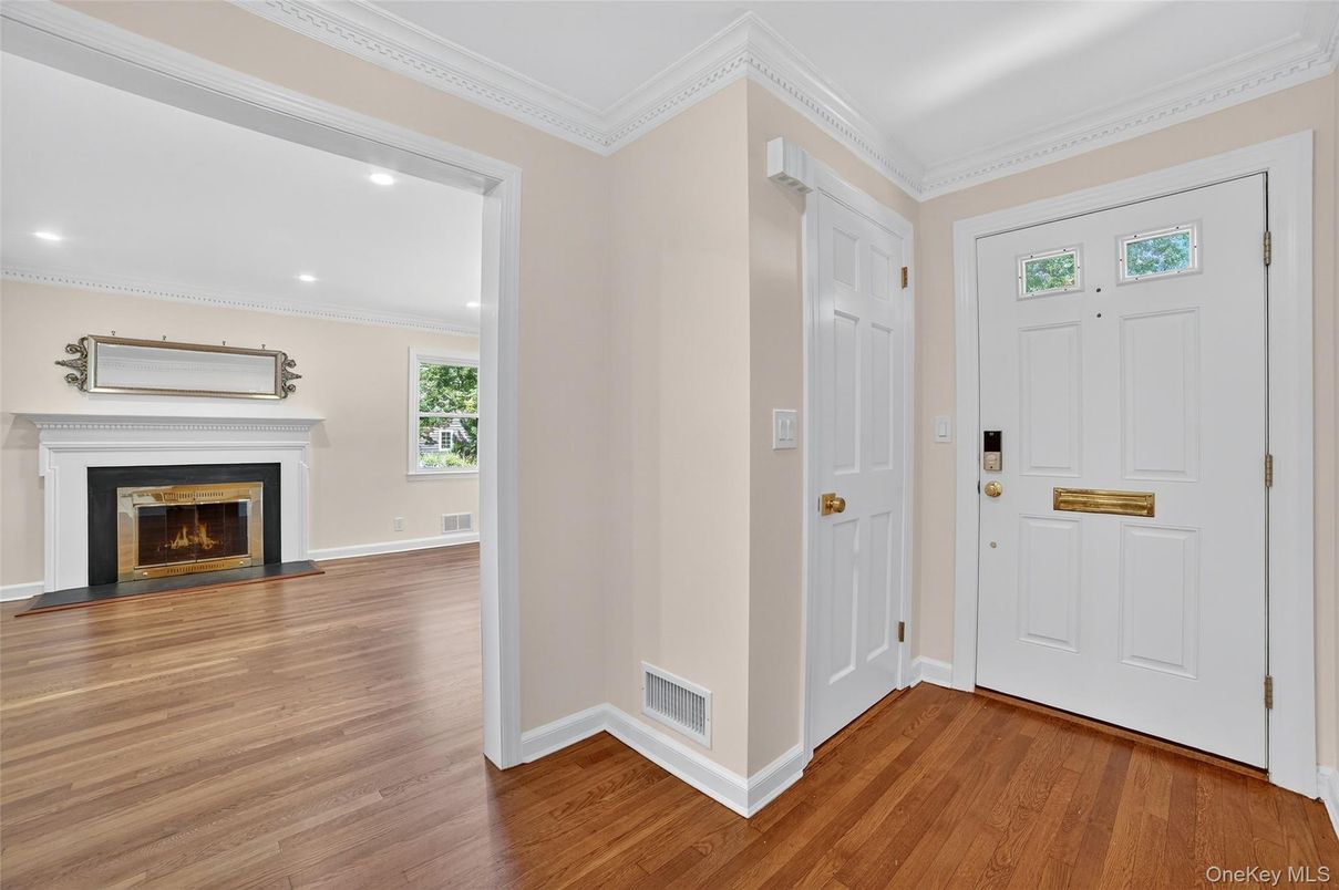 Empty room, Fireplace, Interior, Recessed Lighting, Wood Texture Flooring