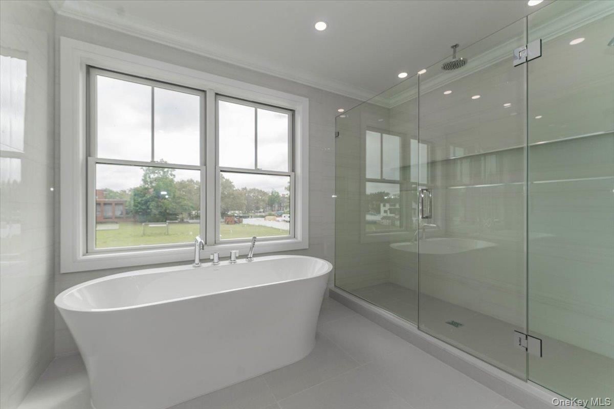 Bathroom, Free Standing Baths, Glass Shower, Interior, Recessed Lighting