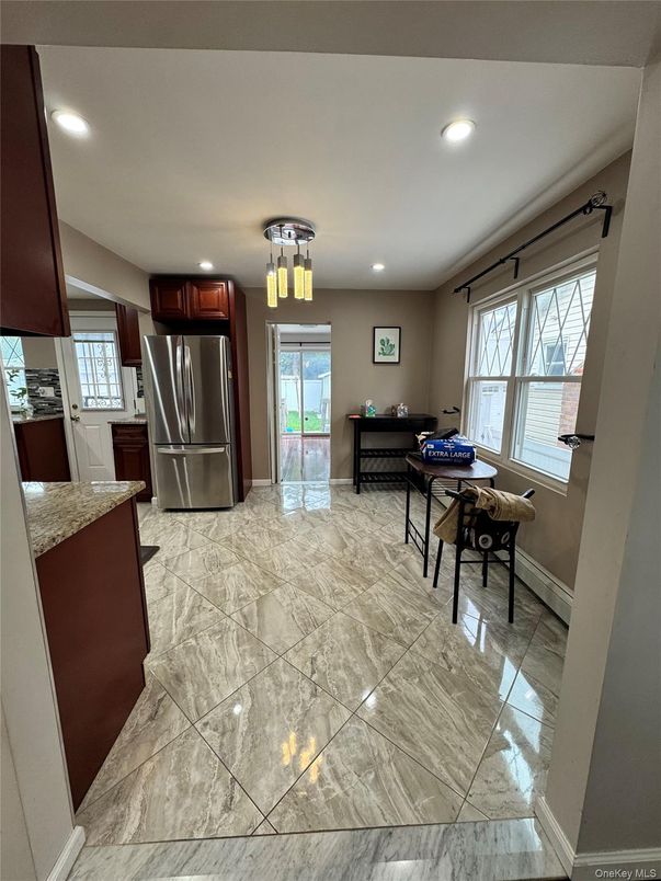 Interior, Kitchen, Marble, Recessed Lighting, Stainless Steel Appliances