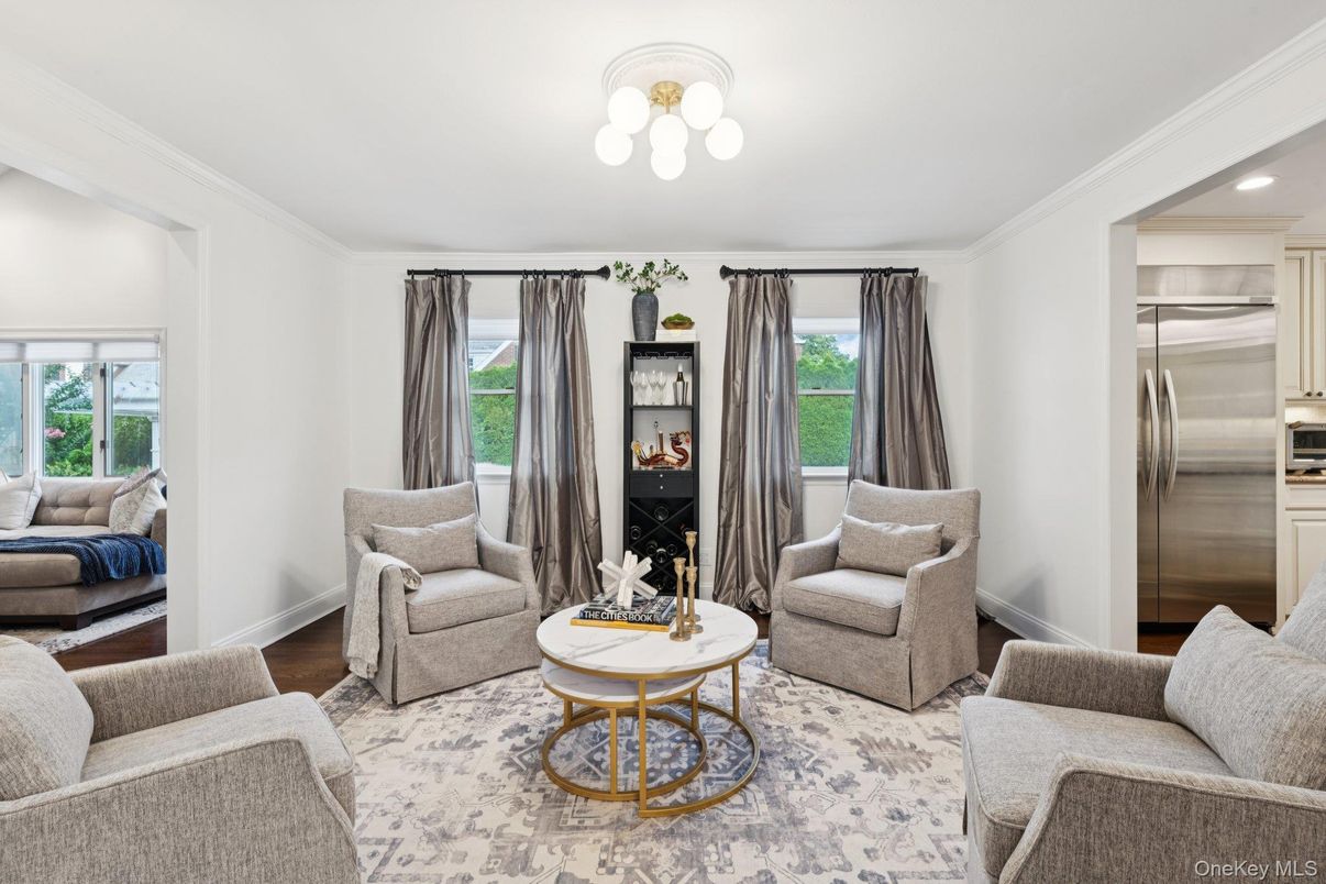 Interior, Living room, Recessed Lighting, Stainless Steel Appliances, Wood Texture Flooring