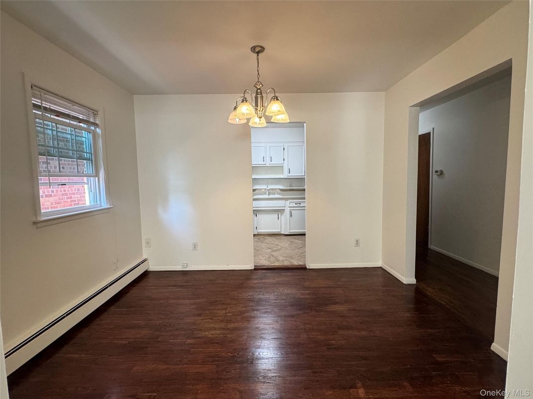 Chandelier, Empty room, Interior, Kitchen, Pendant Lights, Wood Texture Flooring