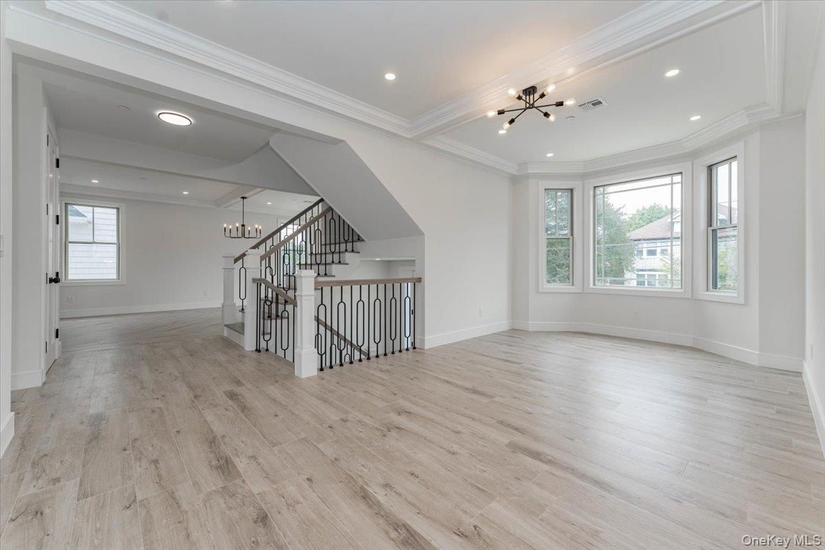 Empty room, Interior, Pendant Lights, Recessed Lighting, Wood Texture Flooring
