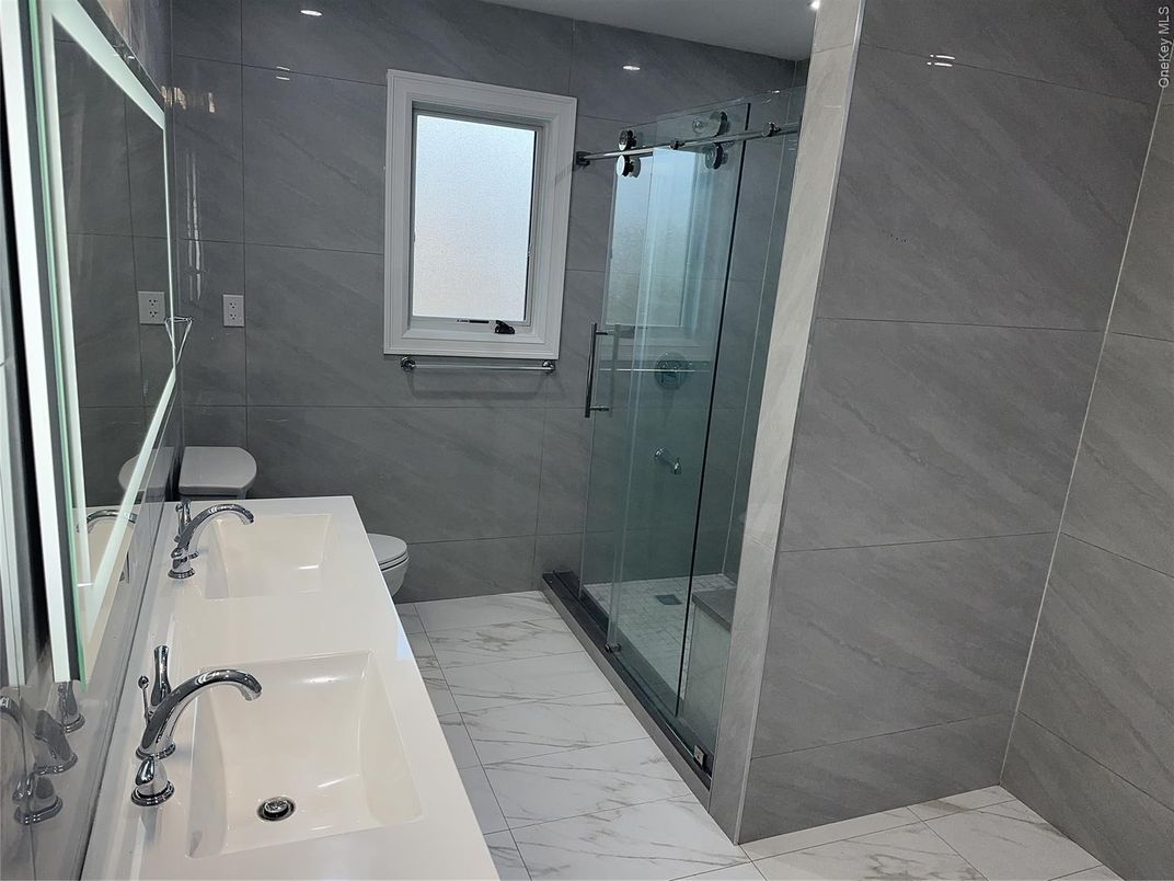 Bathroom, Glass Shower, Interior, Marble, Recessed Lighting