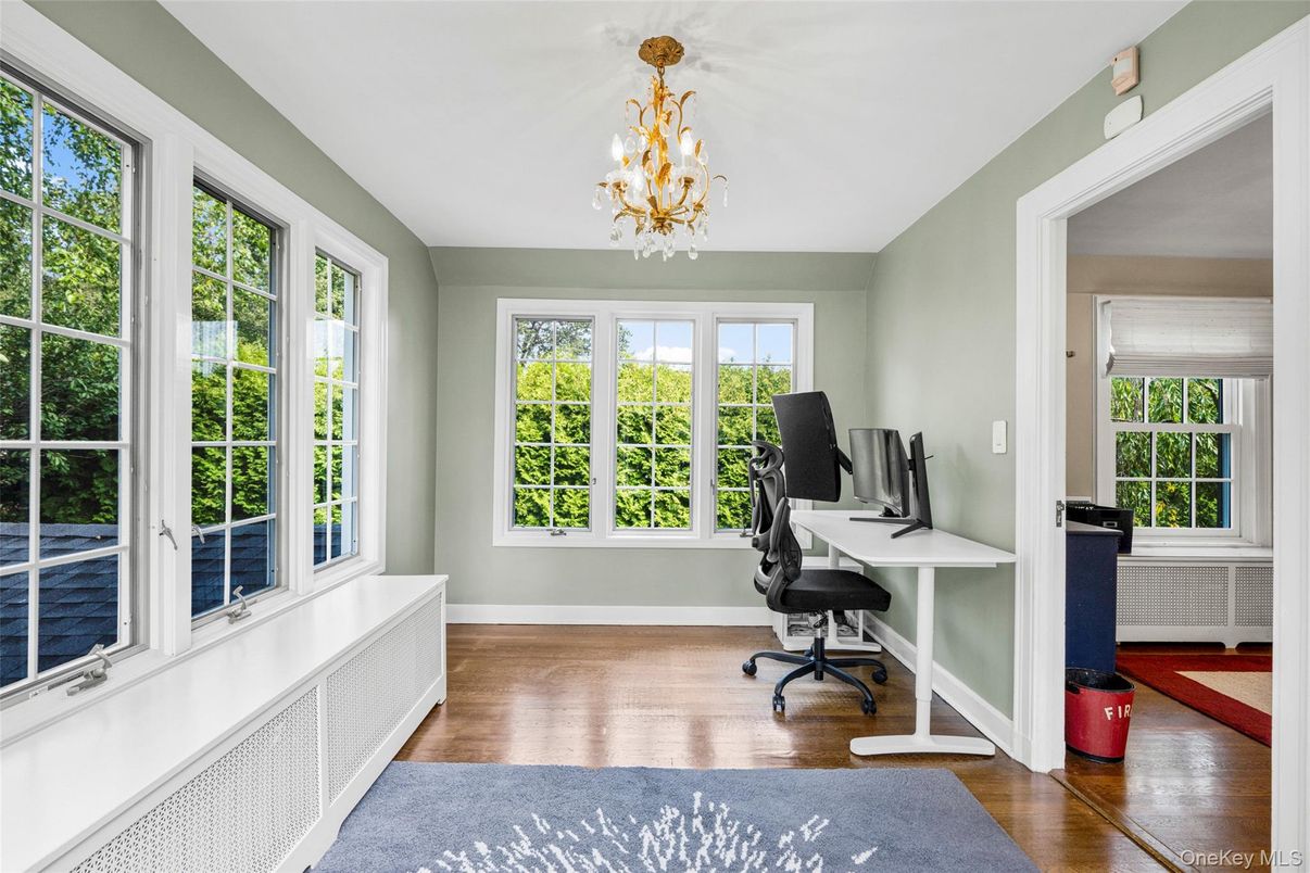 Chandelier, Home Office, Interior, Wood Texture Flooring
