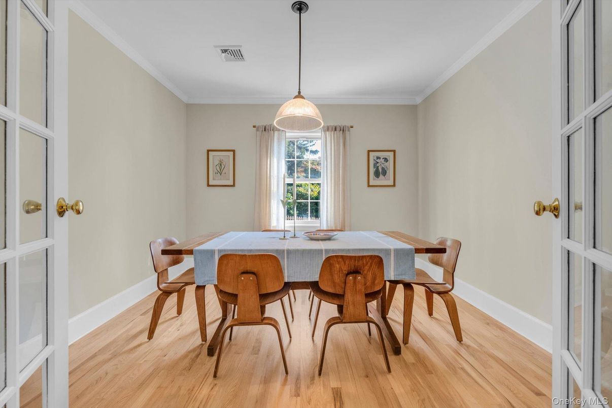Dining room, Interior, Pendant Lights, Wood Texture Flooring