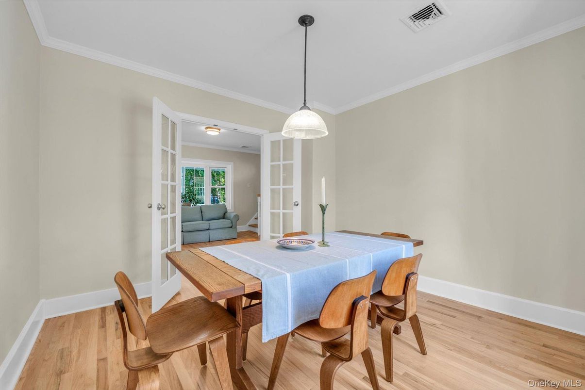 Dining room, Interior, Pendant Lights, Wood Texture Flooring