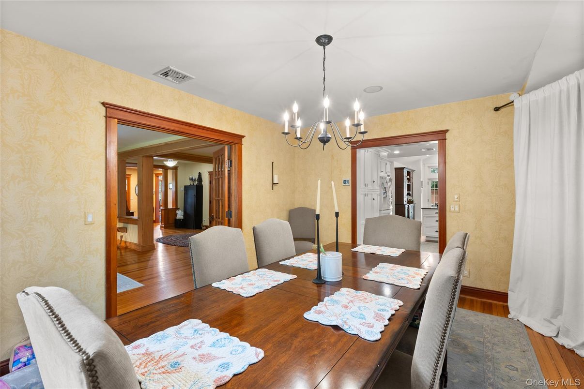 Chandelier, Dining room, Interior, Wood Texture Flooring