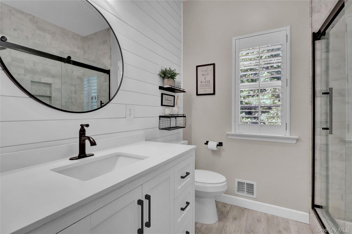 Bathroom, Glass Shower, Interior, Wood Texture Flooring