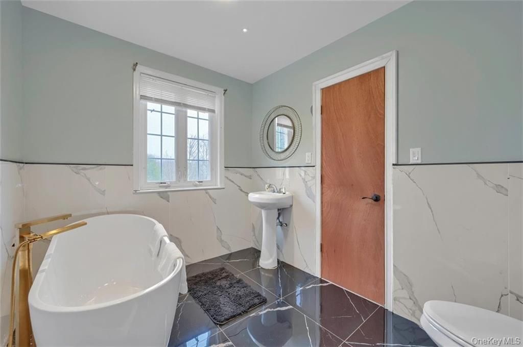 Bathroom, Free Standing Baths, Interior, Marble Walls, Recessed Lighting