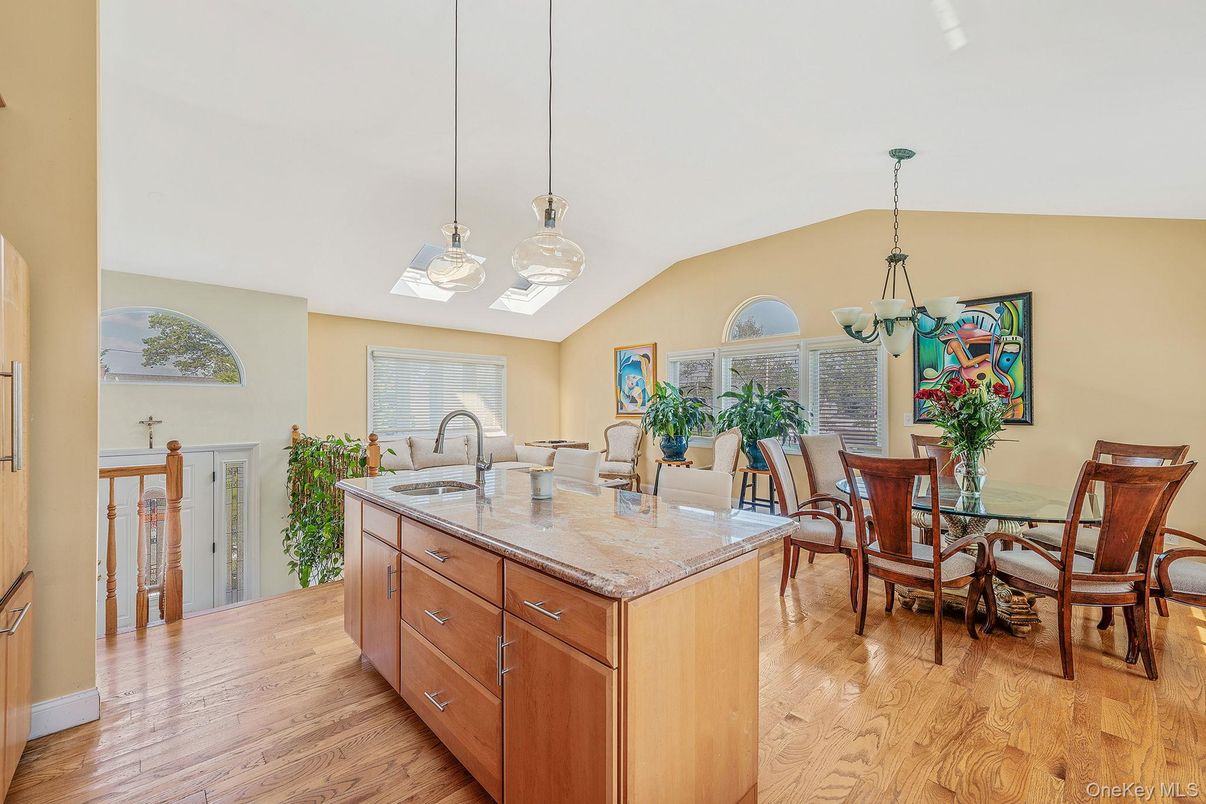 Dining room, Interior, Pendant Lights, Wood Texture Flooring