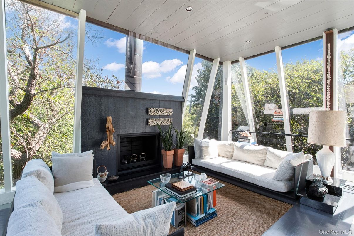 Fireplace, Interior, Living room, Recessed Lighting, Sun Room