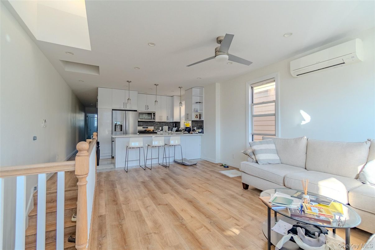 Interior, Kitchen, Living room, Recessed Lighting, Stainless Steel Appliances, Wood Texture Flooring