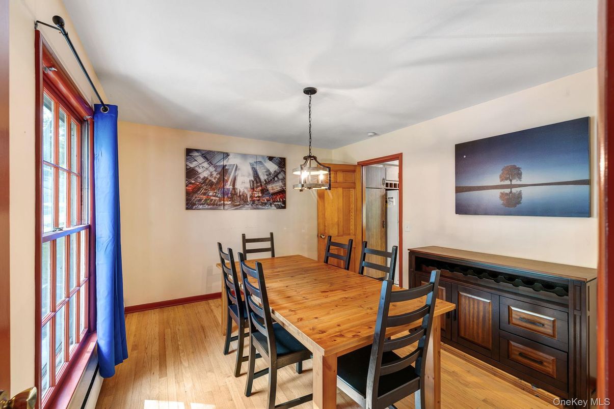 Dining room, Interior, Pendant Lights, Wood Texture Flooring